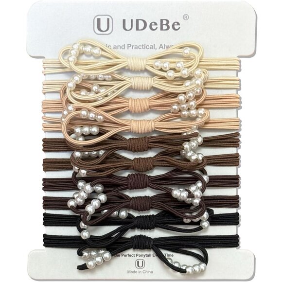 10 Pack Bow Hair Ties Faux Pearl Elastic Ponytail Holders for Women - Picture 1 of 6